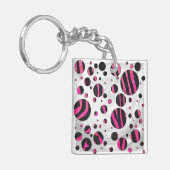 Zebra zwart en warm roze Piloka Dot Sleutelhanger (Voorkant Links)