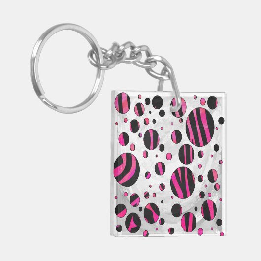 Zebra zwart en warm roze Piloka Dot Sleutelhanger (Voorkant Links)