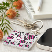 Zebra zwart en warm roze Piloka Dot Sleutelhanger (Voorkant Rechts)