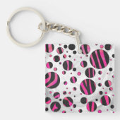Zebra zwart en warm roze Piloka Dot Sleutelhanger (Voorkant)