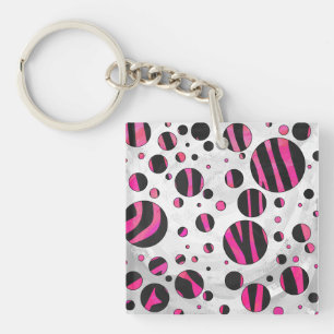 Zebra zwart en warm roze Piloka Dot Sleutelhanger