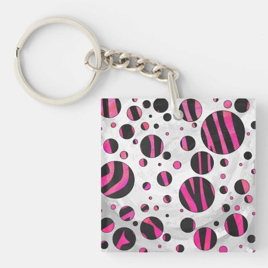 Zebra zwart en warm roze Piloka Dot Sleutelhanger (Voorkant)