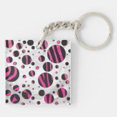 Zebra zwart en warm roze Piloka Dot Sleutelhanger (Achterkant)