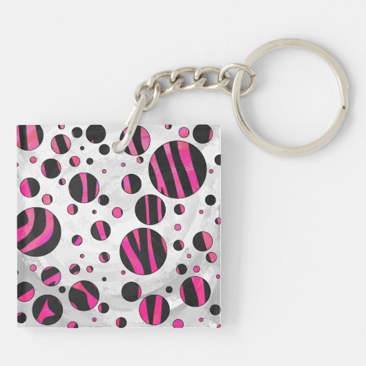 Zebra zwart en warm roze Piloka Dot Sleutelhanger (Achterkant)