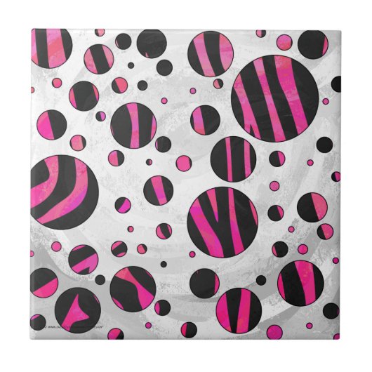 Zebra zwart en warm roze Piloka Dot Tegeltje (Voorkant)