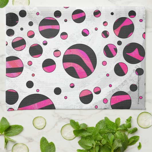 Zebra zwart en warm roze Piloka Dot Theedoek (Gevouwen)