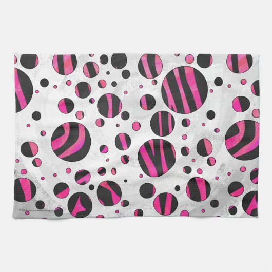Zebra zwart en warm roze Piloka Dot Theedoek (Horizontaal)