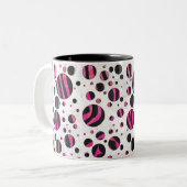 Zebra zwart en warm roze Piloka Dot Tweekleurige Koffiemok (Voorkant links)