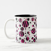 Zebra zwart en warm roze Piloka Dot Tweekleurige Koffiemok (Links)