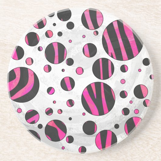 Zebra zwart en warm roze Piloka Dot Zandsteen Onderzetter (Voorkant)