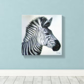 Zebra Zwart en Wit Portret Klein Canvas Afdruk (Insitu (Houten vloer))