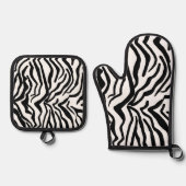 Zebra, zwart en wit, roodkleurig patroon verbergen ovenwant & pannenlap set (Voorkant)