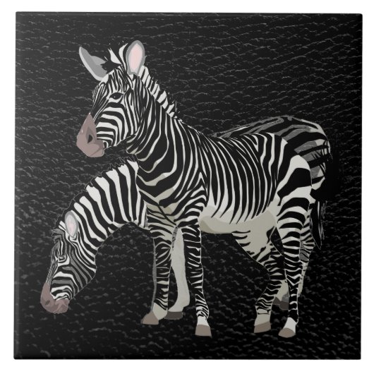 Zebra zwart lederen decoratieve keramische Tegel Tegeltje (Voorkant)