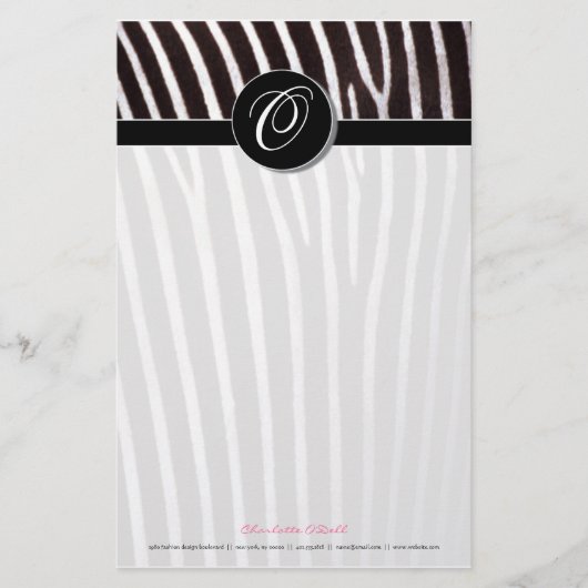 zebra; zwart monogram briefpapier (Voorkant)