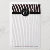 zebra; zwart monogram briefpapier (Voorkant / Achterkant)