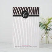zebra; zwart monogram briefpapier (Staand voorkant)
