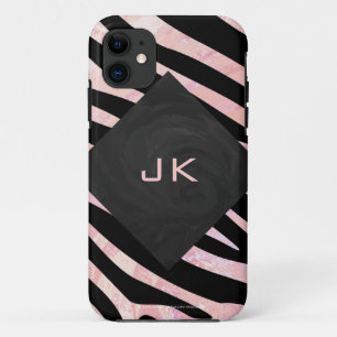 Zebra zwart-roze monogram Case-Mate iPhone case