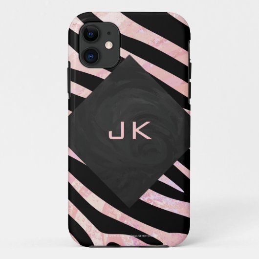 Zebra zwart-roze monogram Case-Mate iPhone case (Achterkant)
