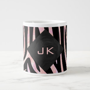 Zebra zwart-roze monogram grote koffiekop