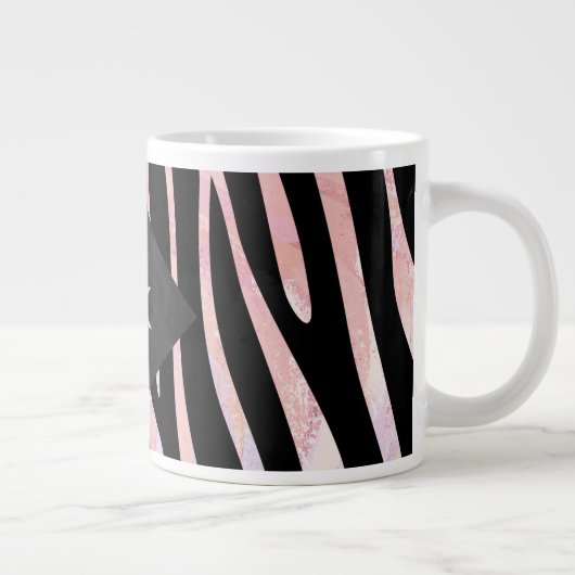 Zebra zwart-roze monogram grote koffiekop (Rechts)