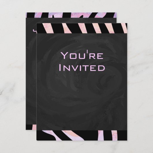 Zebra zwart-roze monogram kaart (Voorkant / Achterkant)