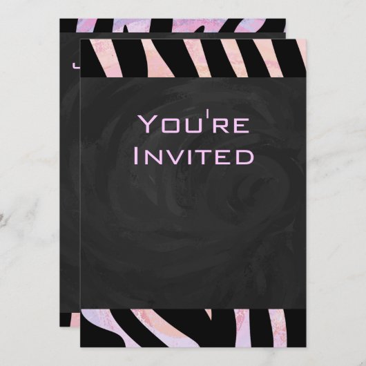 Zebra zwart-roze monogram kaart (Voorkant / Achterkant)