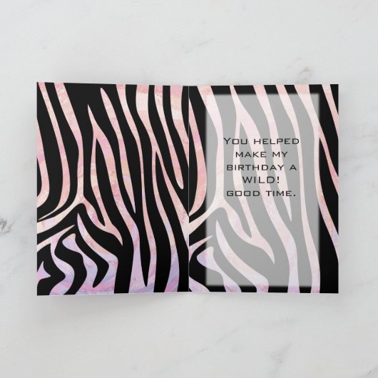 Zebra zwart-roze monogram kaart (Binnen)
