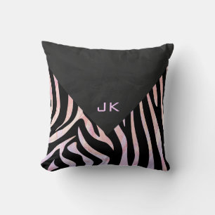 Zebra zwart-roze monogram kussen