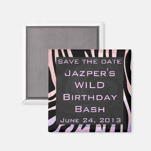 Zebra zwart-roze monogram magneet (Voorkant / Achterkant)