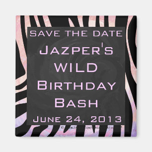 Zebra zwart-roze monogram magneet