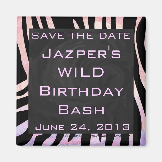 Zebra zwart-roze monogram magneet (Voorkant)