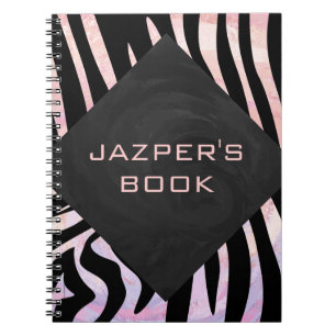 Zebra zwart-roze monogram notitieboek