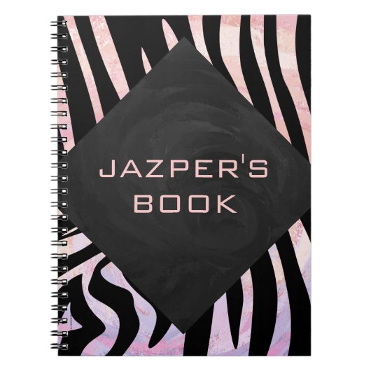 Zebra zwart-roze monogram notitieboek (Voorkant)