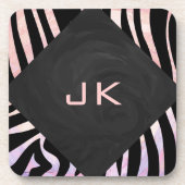 Zebra zwart-roze monogram onderzetter (Voorkant)