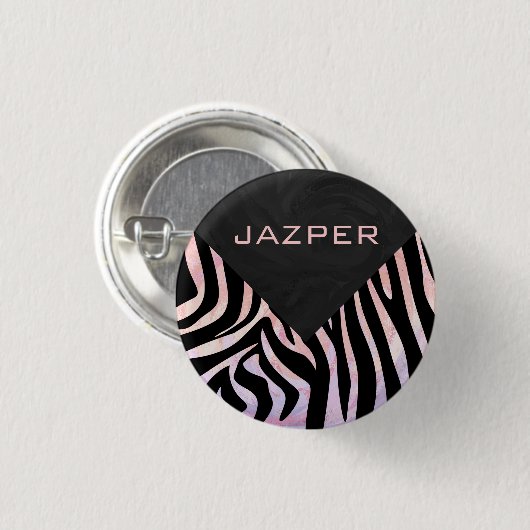 Zebra zwart-roze monogram ronde button 3,2 cm (Voorkant /achterkant)
