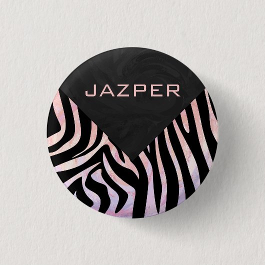 Zebra zwart-roze monogram ronde button 3,2 cm (Voorkant)