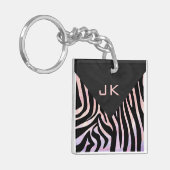 Zebra zwart-roze monogram sleutelhanger (Voorkant Links)