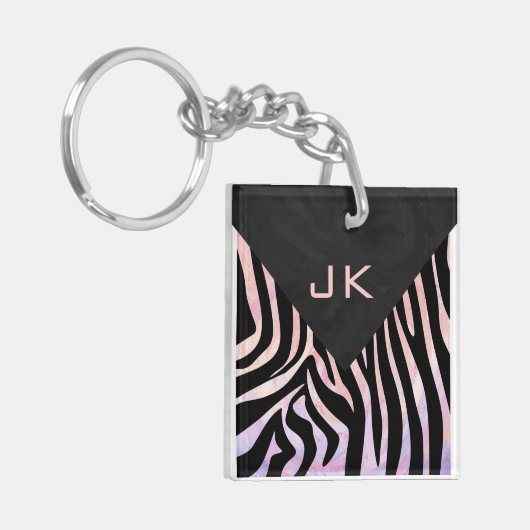 Zebra zwart-roze monogram sleutelhanger (Voorkant Links)