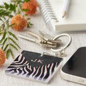 Zebra zwart-roze monogram sleutelhanger (Voorkant Rechts)