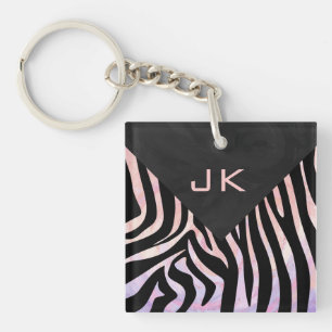Zebra zwart-roze monogram sleutelhanger