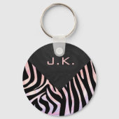 Zebra zwart-roze monogram sleutelhanger (Voorkant)