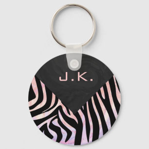 Zebra zwart-roze monogram sleutelhanger