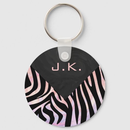 Zebra zwart-roze monogram sleutelhanger (Voorkant)