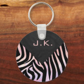Zebra zwart-roze monogram sleutelhanger (Voorkant)