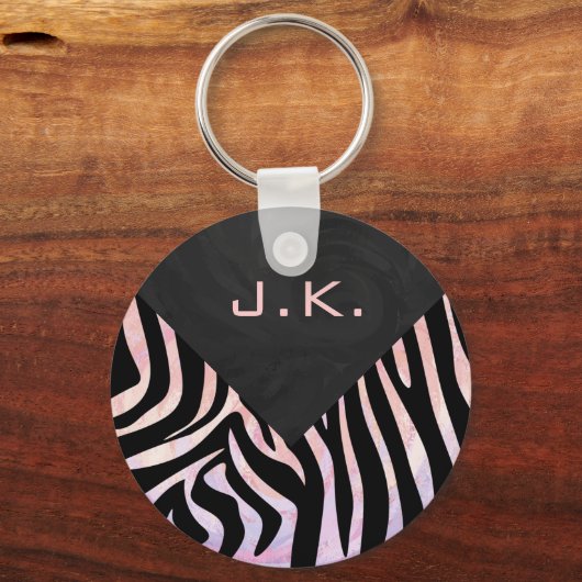 Zebra zwart-roze monogram sleutelhanger (Voorkant)