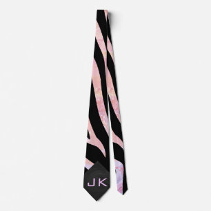 Zebra zwart-roze monogram stropdas