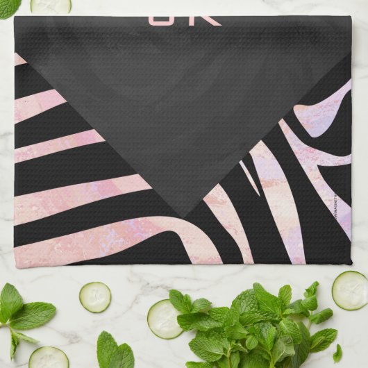 Zebra zwart-roze monogram theedoek (Gevouwen)