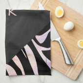 Zebra zwart-roze monogram theedoek (Quarter Fold)