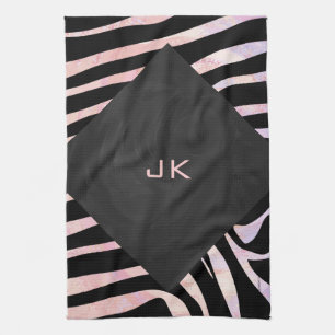 Zebra zwart-roze monogram theedoek