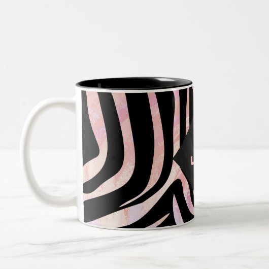 Zebra zwart-roze monogram tweekleurige koffiemok (Links)